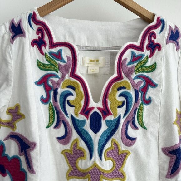 Anthropologie Maeve Olympia Dress XS Embroidered Cotton Linen Tunic Boho Resort - Picture 8 of 16